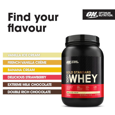Optimum Nutrition Gold Standard 100% Whey Muscle Building And Recovery Protein Powder With Naturally Occurring Glutamine And Bcaa Amino Acids Vanilla Ice Cream Flavour 30 Servings 900 G