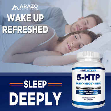 5HTP 200mg Plus Calcium for Mood Sleep Supports Calm and Relaxed Mood 99 High Purity 120 Capsules Arazo Nutrition