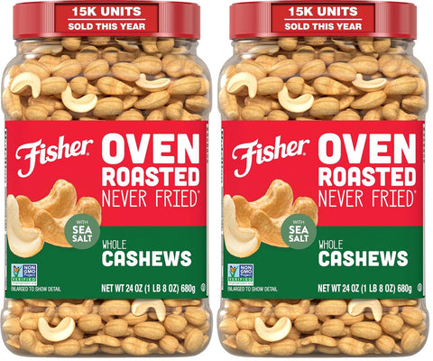 Fisher Oven Roasted Never Fried Mixed Nuts with Peanuts, 24 Ounces | Pack Of 1, Peanuts, Almonds, Cashews, Pistachios, Pecans, Trail Mix, Healthy Snacks For Adults, Made With Sea Salt