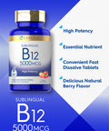 Carlyle Vitamin B12 5000Mcg | 250 Fast Dissolve Tablets | Natural Berry Flavor | Vegetarian, Non-Gmo, Gluten Free