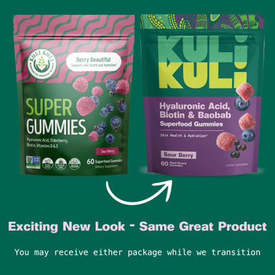 Kuli Kuli Super Gummies - Skin Supplements with Baobab Elderberry and Biotin - Helps Support Skin Health - 60 Non-GMO Gluten-Free Gummies