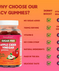 SkinnyBoost - Vegan Apple Cider Vinegar Gummies for Natural Weight Loss, Detox & Immune Support. Made w/ The Mother & Vitamin B - Non-GMO, Sugar & Corn Syrup Free - 750 MG- Made in The USA