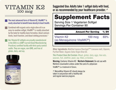 NatureWise Vitamin K2 Vitamin D3 5000IU 3 Month Supply 90 softgels per Bottle