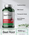 Beet Root Powder Capsules 1500mg | 250 Pills | Herbal Extract | Non-GMO, Gluten Free, and DNA Tested Supplement | by Horbaach