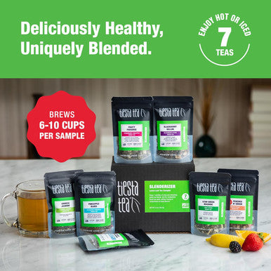 Tiesta Tea - 7 Green Teas Dry Flight Sampler Medium Caffeine Hot & Iced Tea Premium Loose Leaf Tea Sample with Green Tea Blends - 7 Resealable Sample Pouches