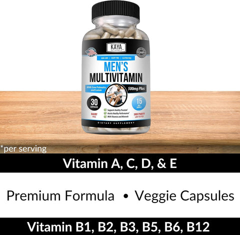 Kaya Naturals Multivitamin for Men Mens Prostate Multivitamin Multi Mineral Daily Supplement Pills for Men Supports Healthy Prostate Vitaminas para Hombres 60 Veggie Capsules