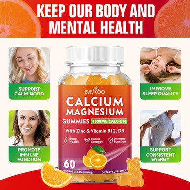 Calcium Gummies 1000Mg With Vitamin D3 K2 & B Complex, Potassium, Calcium Magnesium Zinc Gummies For Bone, Muscle, Mood And Immunity - Orange Flavor 60 Gummies