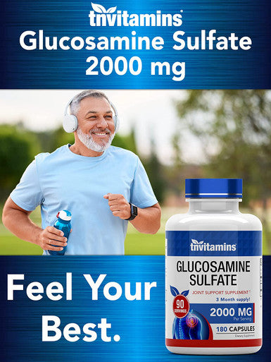 Glucosamine Sulfate Capsules 2000 Mg (180 Count) | Joint Support* Supplement For Women & Men | Produced In The Usa | Promotes Flexibility & Mobility* | By Tnvitamins