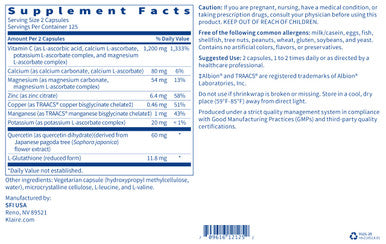 Klaire Labs Buffered Vitamin C Capsules with Quercetin Bioflavonoids & L-Glutathione to Support Immune Function & Antioxidant Protection - Hypoallergenic & Gentle on Stomach (250 Capsules)