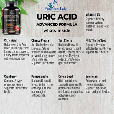 YUMMYVITE Uric Acid Advanced Formula Kidney, Liver, Gallbladder, Urinary Tract Cleanse With Cranberry, Chanca Piedra, Tart Cherry, Milk Thistle And Bromelain 60 Capsules