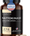 Zenavea Nattokinase Supplement - 2000 FU, 270 Caps (9 Months Supply) - Vegan, Non-GMO, Gluten Free - Nattokinase 100mg - Natto Supplement Support Cardiovascular and Circulatory Blood Heart Health