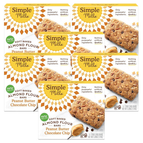 Simple Mills Almond Flour Snack Bars, Peanut Butter Chocolate Chip - Gluten Free, Made with Organic Coconut Oil, Breakfast Bars, Healthy Snacks, 6 Ounce (Pack of 1)