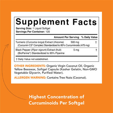 Turmeric Curcumin C3 Complex 500mg Enhanced with Black Pepper Organic Coconut Oil for Better Absorption NonGMO Gluten 120 Count