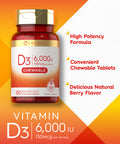 Carlyle Chewable Vitamin D3 6000 Iu Tablets | 180 Count | Natural Berry Flavor | Vegetarian, Non-Gmo And Gluten Free