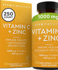 Vitamin C with Zinc (250 Veggie Capsules) - Vitamin C 1000mg and Zinc 20mg with Citrus Bioflavonoids and Rose Hips, Immune Support Supplement and Powerful Antioxidant