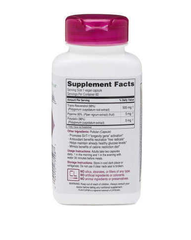 Transmax. 500mg of 98% Trans-resveratrol + Polydatin 60 Capsules