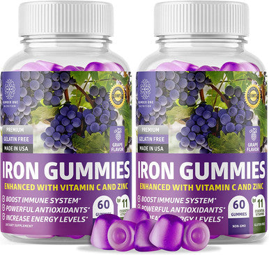 2Pack N1N Premium Iron Gummies with Multivitamins for Kids and Adults 11 Powerful Ingredients All Natural Iron Supplement to Boost EnergyImmunity Brain Functions 120 Gummies