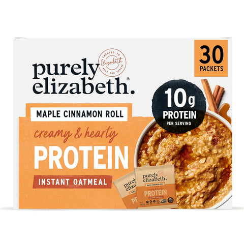 Purely Elizabeth Creamy & Hearty Protein Instant Oatmeal, Maple Cinnamon Roll, Vegan Friendly, Organic, Gluten Free & Non-GMO, 5 Count, 8.3 Ounce (Pack of 6)