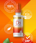 Carlyle Liquid Vitamin D3 5000 IU (125 mcg) 2 oz Vegetarian, Non-GMO, and Gluten Free Supplement Vitamin D Liquid Drops for Adults