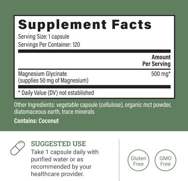 Earth Harmony Pure Magnesium Glycinate 500Mg - Chelated Magnesium Supplement, High Absorption Vegan Magnesium, Magnesium Glycinate Capsules For Sleep, Glicinato De Magnesio With Organic Mct Powder (120 Capsules)