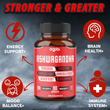 Ashwagandha Extract Capsules 8050Mg - 7 Herbs Combined Fenugreek, Maca, Turmeric, Rhodiola, Ginger & Black Pepper - 90 Caps For 3 Months - Natural Sleep, Adrenal, Immune & Energy Supports Supplement