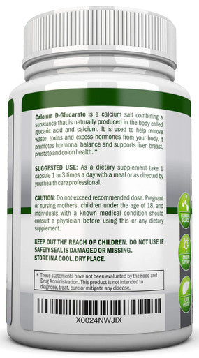 Calcium D-Glucarate - 500mg - 120 Vegetable Capsules - Superior Potency to Support Liver Detoxification, Estrogen Metabolism & Hormonal Balance - Helps with Prostate, Breast & Colon Health