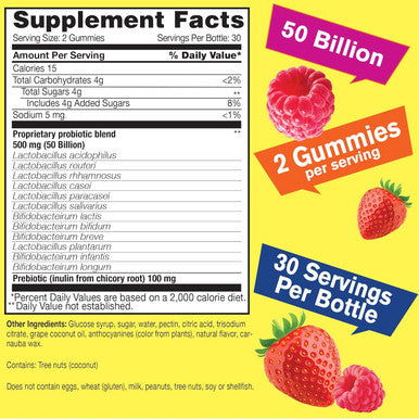 50 Billion Probiotics + Prebiotics For Men And Women Gummies - Digestive Support, Gut Health, Immune Support Gummy - Probiotics For Digestive Health With 12 Strains - 60 Gummies