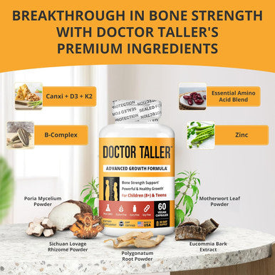 Nubest Doctor Taller - Bone Strength Supports, Enhance Immune System - Keto With Calcium, Vitamin D3, Vitamin K2, Amino Acids & Herbs For Children (8+) - 60 Vegan Capsules 1 Month Supply