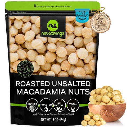 NUT CRAVINGS - Roasted & Salted Macadamia Nuts - No Shell, (32oz - 2 LB) Bulk Nuts Packed Fresh in Resealable Bag - Healthy Protein Food Snack, Food Assortments Hazelnut