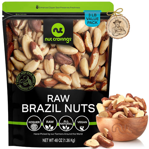 NUT CRAVINGS - Brazil Nuts Roasted & Salted - No Shell, Whole (16oz - 1 LB) Packed Fresh in Resealable Bag - Healthy Protein Food Snack, Food Assortments