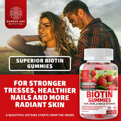 N1N Premium Biotin Gummies 5000mcg High Potency 90 Gummies for Healthy Hair Skin and Nails for Adults and Kids Vegan NonGMO Pectin Based