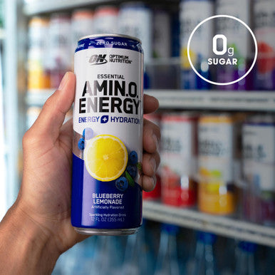 Optimum Nutrition Amino Energy Sparkling Hydration Drink Electrolytes Caffeine Amino Acids Bcaas Sugar Free Blueberry Lemonade 12 Fl Oz 12 Pack (Packaging May Vary)