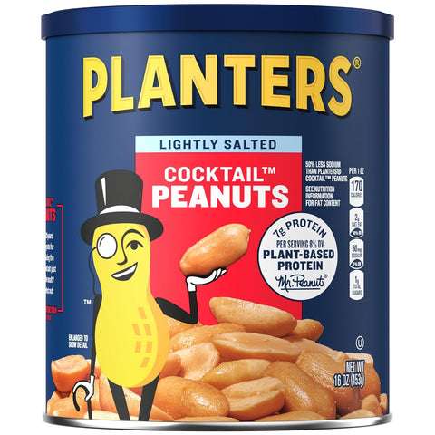 PLANTERS Lightly Salted Peanuts, Plant Based Protein Snacks, 16 Oz (1 Ct)