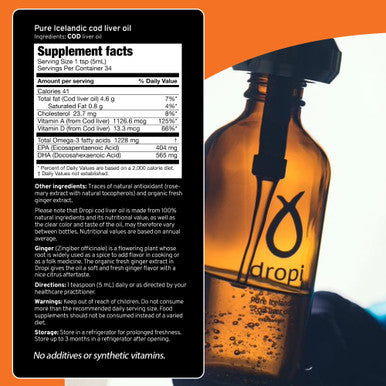 DROPI Clean Icelandic Fish Oil 170ml Liquid (Ginger)