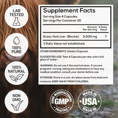 Wild Foods Beef Liver Capsules - Grass-Fed & Pasture-Raised 3000Mg Ancestral Supplement For Natural Energy & Immune Support Organ Supplement For Men & Women Keto, Paleo, Carnivore (120 Softgels)