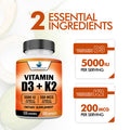 American Standard Supplements Vitamin D3 K2 (MK-7), Vitamin D3 (5000IU) + K2 (MK-7) 200mcg w/ Organic Coconut Oil 120 Veggie Capsules