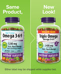 Webber Naturals Triple Omega 3-6-9, 2400 mg Fish Oil Per Serving, High Potency, 180 Softgels, No Fishy Aftertaste, Ultra-Purified, for Heart, Brain and Cardiovascular Health, Shellfish-Free