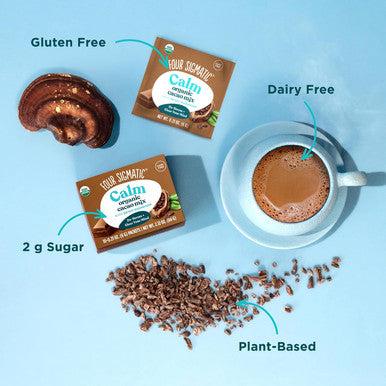 Four Sigmatic Calm Mushroom Cacao Mix | Organic Instant Cacao With Organic Reishi Mushroom Powder | Supports Calm & Relaxation | Drink It Or Bake With It | Vegan Gluten- Dairy- | 10 Count