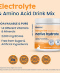 NativePath Native Hydrate Zero Sugar Electrolytes Powder with BCAAs Tangerine Hydration Keto & Paleo Friendly 30 Servings