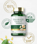Carlyle Odorless Garlic Softgels 1500mg | 250 Count | Non-GMO Gluten Extract Supplement