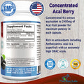YUMMYVITE Acai Berry Capsules - 4:1 Acai Berry Extract - Equivalent To 2400Mg Per Capsule, Super Antioxidant, Acai Berry Cleanse, 60 Capsules