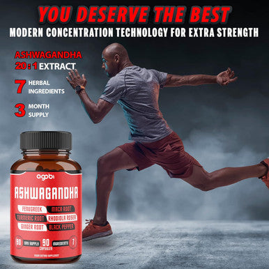 Ashwagandha Extract Capsules 8050Mg - 7 Herbs Combined Fenugreek, Maca, Turmeric, Rhodiola, Ginger & Black Pepper - 90 Caps For 3 Months - Natural Sleep, Adrenal, Immune & Energy Supports Supplement