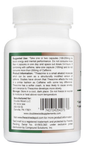 Theacrine (Teacrine) - Energy and Exercise Stamina Supplement - 100 Mg - 60 Capsules (Made and Third Party Tested in The USA) by Double Wood Supplements