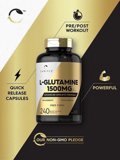 Carlyle L Glutamine Capsules | 1500mg | 240 Count | Non-GMO, Gluten Free Supplement