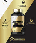 Carlyle L Glutamine Capsules | 1500Mg | 240 Count | Advanced Athlete Formula | Pre And Post Workout | Non-Gmo, Gluten Free Supple