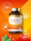 Carlyle Vitamin C With Rose Hips 500Mg | 500 Tablets | High Potency Formula | Vegetarian, Non-Gmo And Gluten Free Supplement