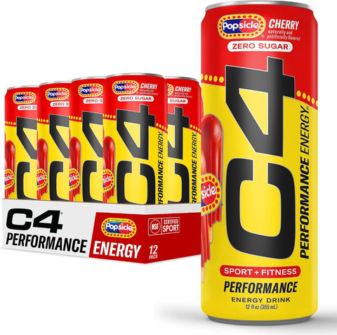 C4 Performance Energy Drink Cosmic Rainbow, Zero Sugar Carbonated Preworkout Energy, 200mg Caffeine with Beta Alanine, 16 Fl Oz (12 Pack), Packaging May Vary