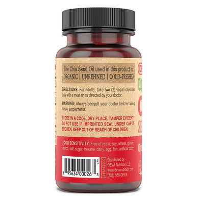 Deva Vegan Vitamins Chia Seed Oil, Packed with Omega 3, 6, 9 & Other Essential Fatty Acids, Cold-Pressed & Unrefined, 90 Capsules, 1-Pack