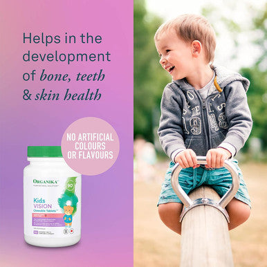 Organika Kids Vision Chewable Tablets Strawberry Flavour - Vitamin A, Beta-Carotene To Support Function And Development- 90Tabs
