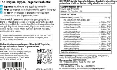 Klaire Labs Ther-Biotic Complete - 25 Billion Cfu Probiotic Supplement - Gut Health, Digestive + Immune Support - Hypoallergenic Probiotics For Men + Women - Clean + Dairy- (120 Capsules)